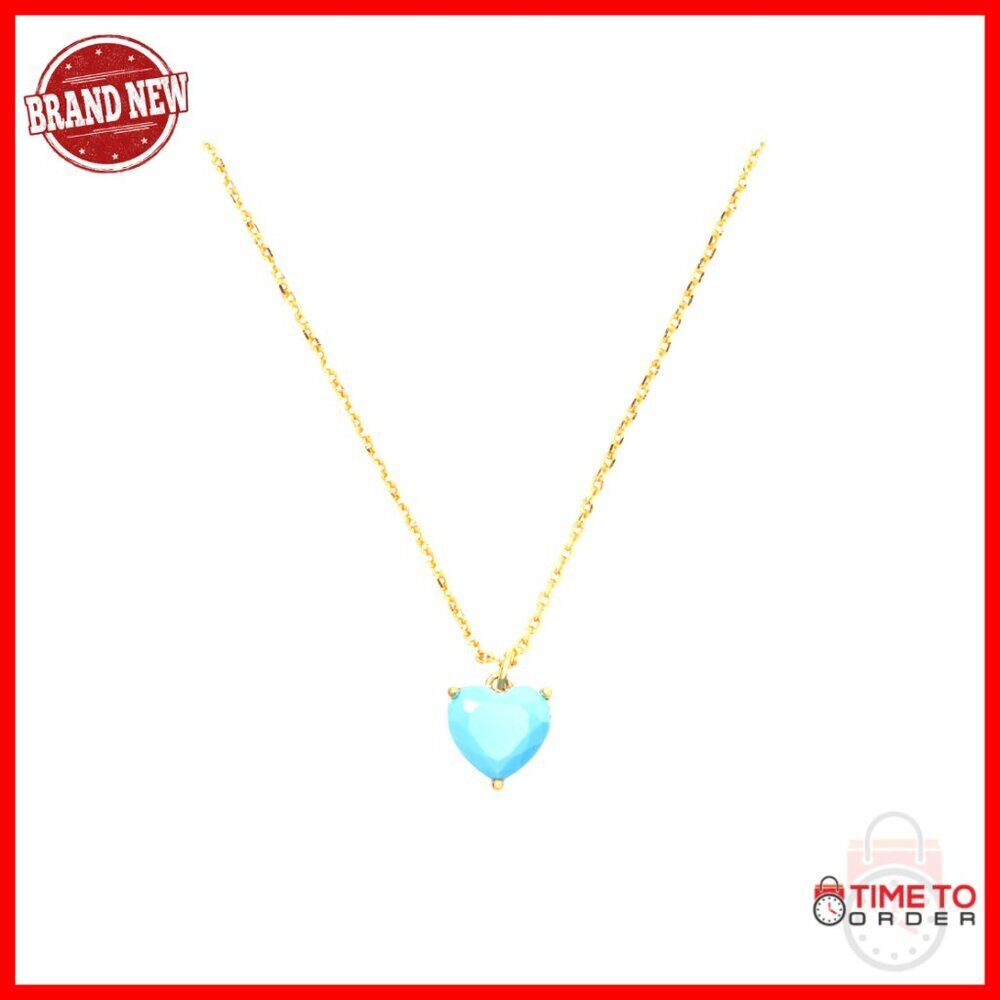 Heart Pendant Necklace with Turquoise Stone, Plated Metal, Lobster Clasp